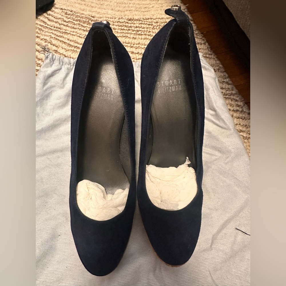 Stuart Weitzman Navy Cork Wedge Women's Shoes